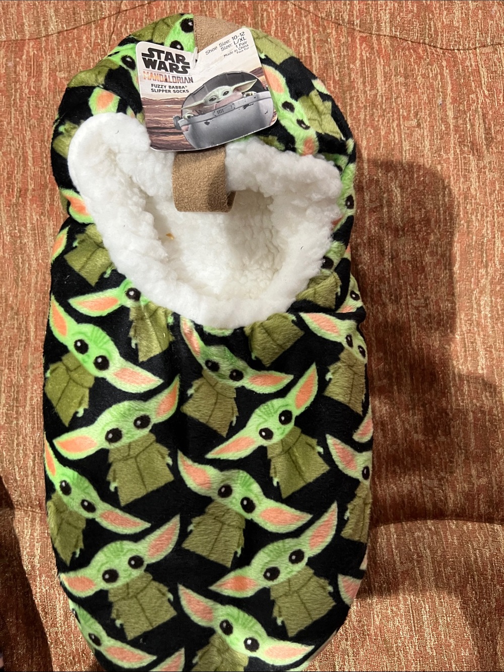 Star Wars Grogu Fuzzy Slipper Socks - Green & Black with White Lining